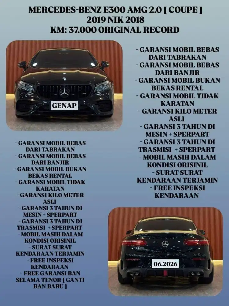 [ KM 37.000 ORIGINAL ] MERCEDES-BENZ E300 COUPE AMG 2019 NIK 2018 AT