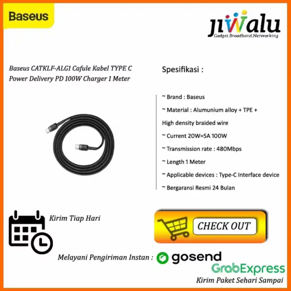 Baseus CA TKLF ALG1 Cafule Kabel Type C Power Delivery  PD 60W Charger