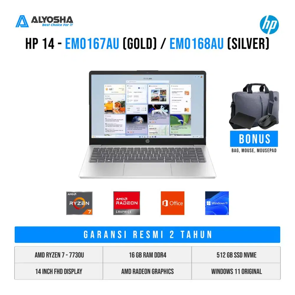 HP 14 EM0167AU EM0168AU Ryzen 7 7730U 16GB SSD 512GB 14″ FHD W11+OHS