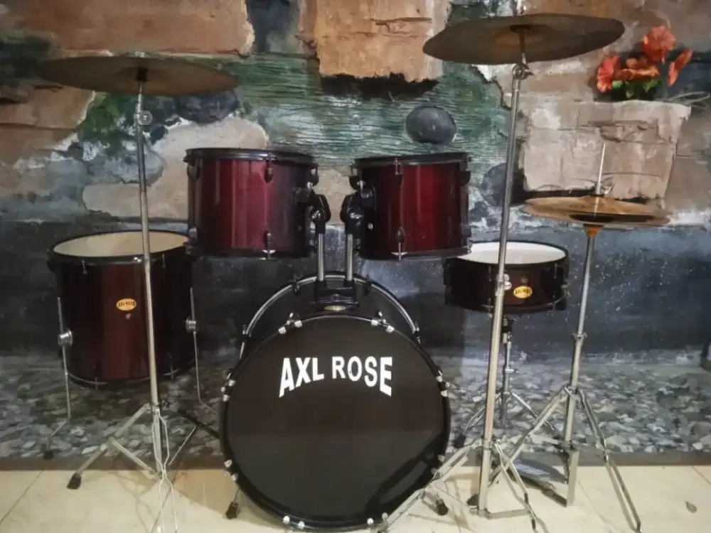 Drum AXL Rose, merah maron, plus simbal