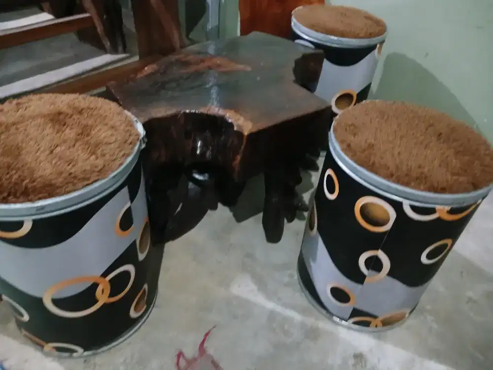 Set meja trendy klasik akar kayu utuhan tebal mantap