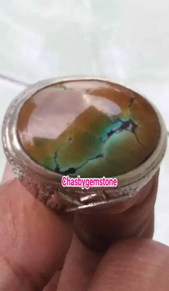 Cincin Pirus Persia serat jala-Batu Pirus hubei serat jala warna unik