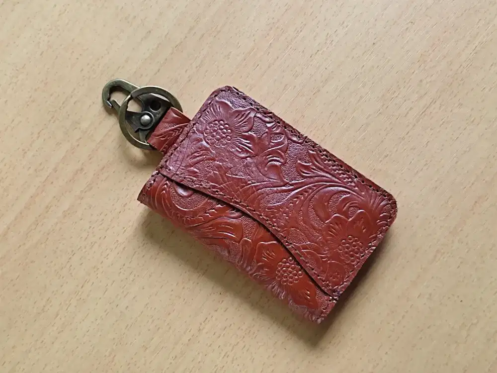 Dompet STNK gantungan kunci mobil/motor kulit asli motif batik