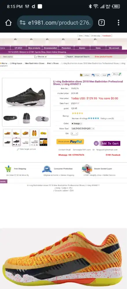 Sepatu Badminton Lining AYAN011-2 Original