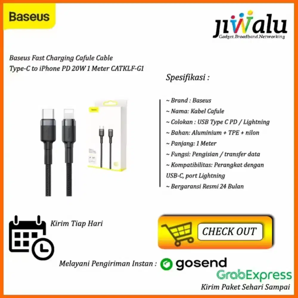 Baseus Fast Charging Cafule Cable Type-C to Iphone PD 20W 1M