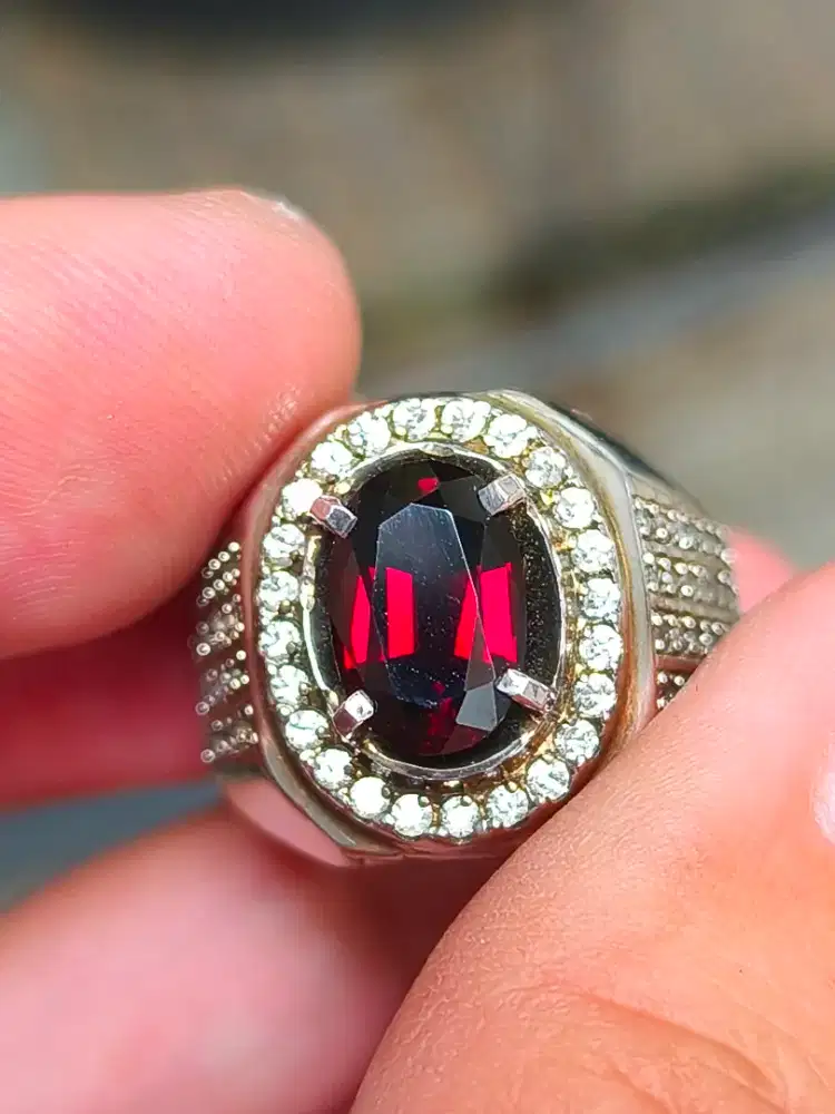 Cincin batu garnet Pyrope 2.98 carat memo skylab ring perak