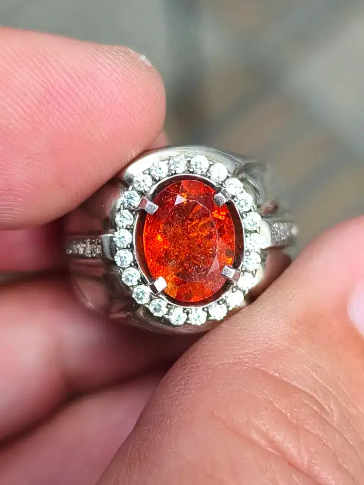 Batu garnet spessartite 2.47 crat ring perak memo GLI