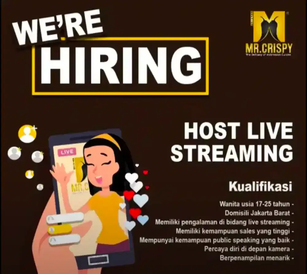 DIBUTUHKAN LOWONGAN KERJA POSISI HOST LIVE STREAMING
