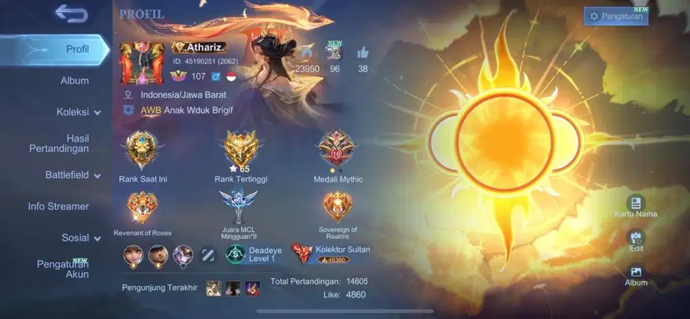 Jual akun mobile legends Sultan Collector