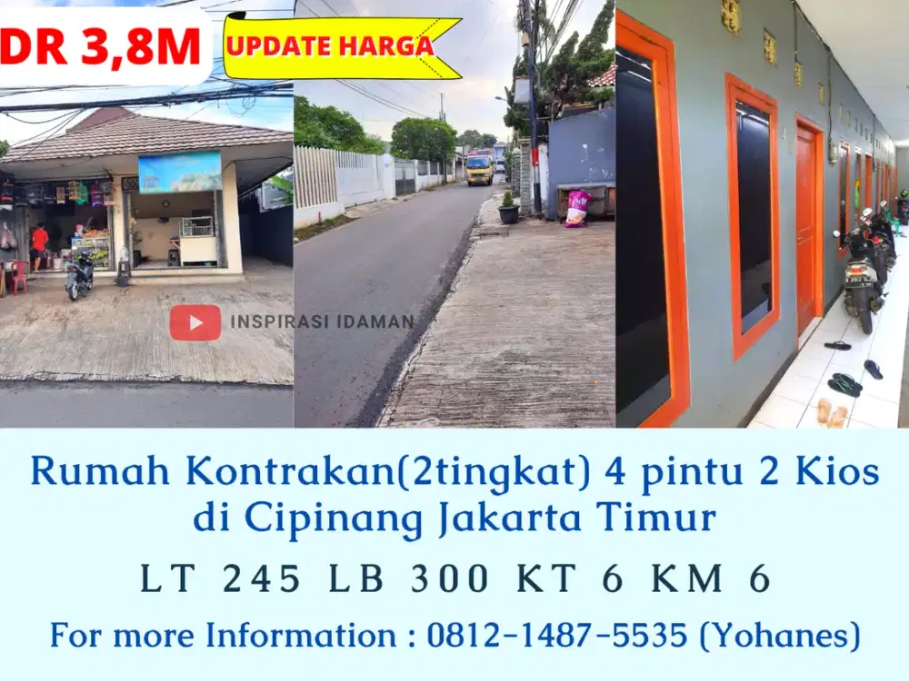 Rumah Kontrakan 4 pintu 2 Kios di Cipinang Jakarta Timur