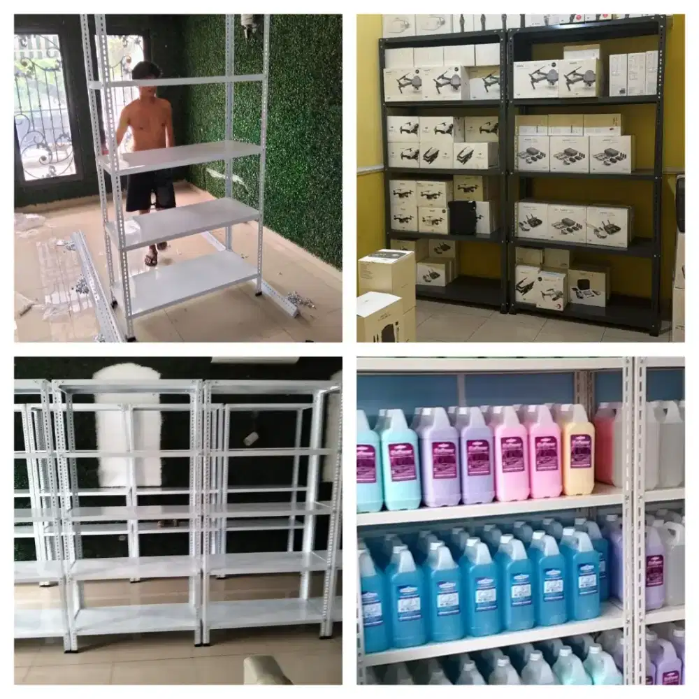 Rak besi siku lubang 
5 & 4 susun 100x40x200cm Tebal. 
Bayar COD.