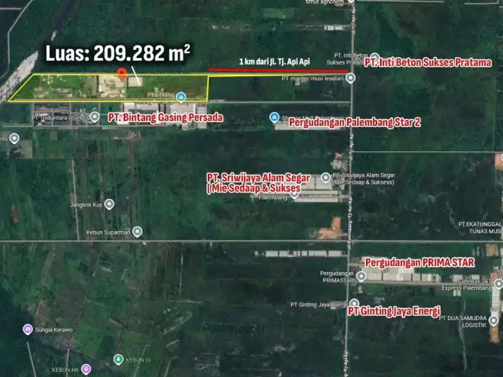 DIJUAL LAHAN INDUSTRI TANJUNG API API KM 10 PALEMBANG – HARGA 50% DIBAWAH NILAI APPRAISAL