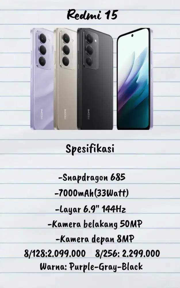 Ready!! Redmi 15 All Variant.Bisa Kredit syarat KTP