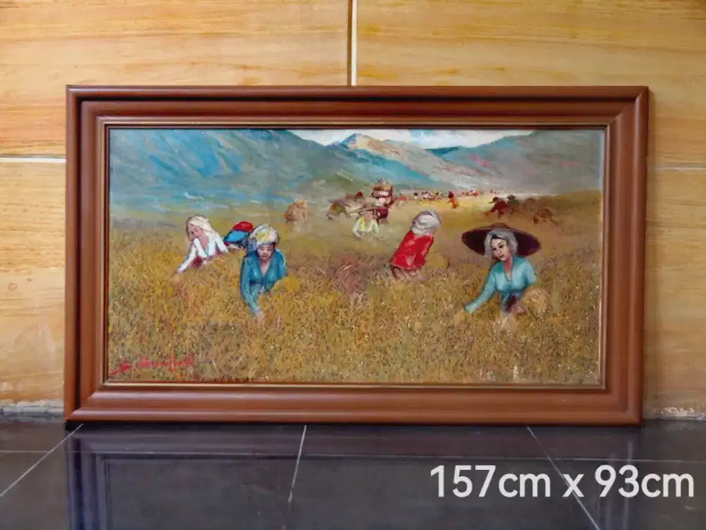 MURAH Lukisan panen padi karya S Abdullah 1971 bisa Tt barang apa saja