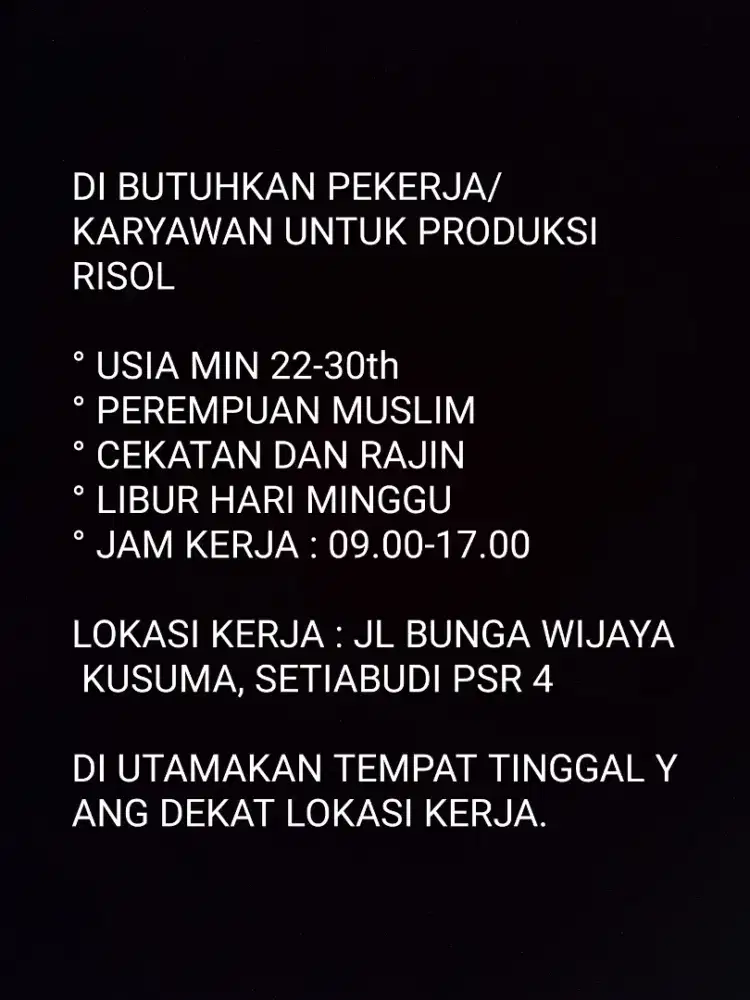 DI BUTUHKAN KARYAWAN UNTUK PRODUKSI RISOL