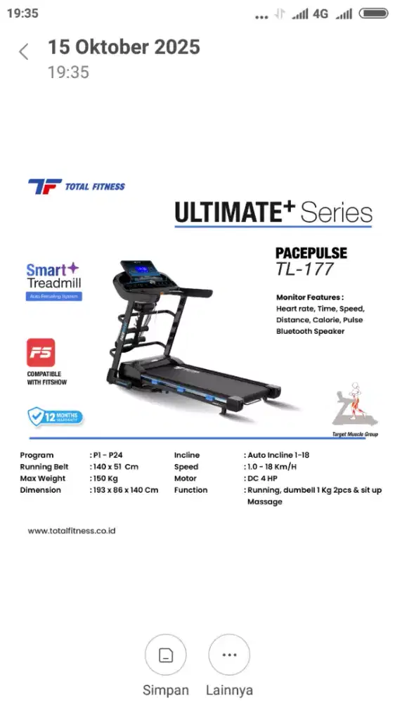 TREADMILL ELEKTRIK.BIG TIPE 177/ 4 HP