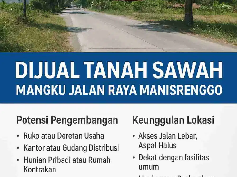 Dijual Tanah sawah mangku jalan DPU di manisrenggo