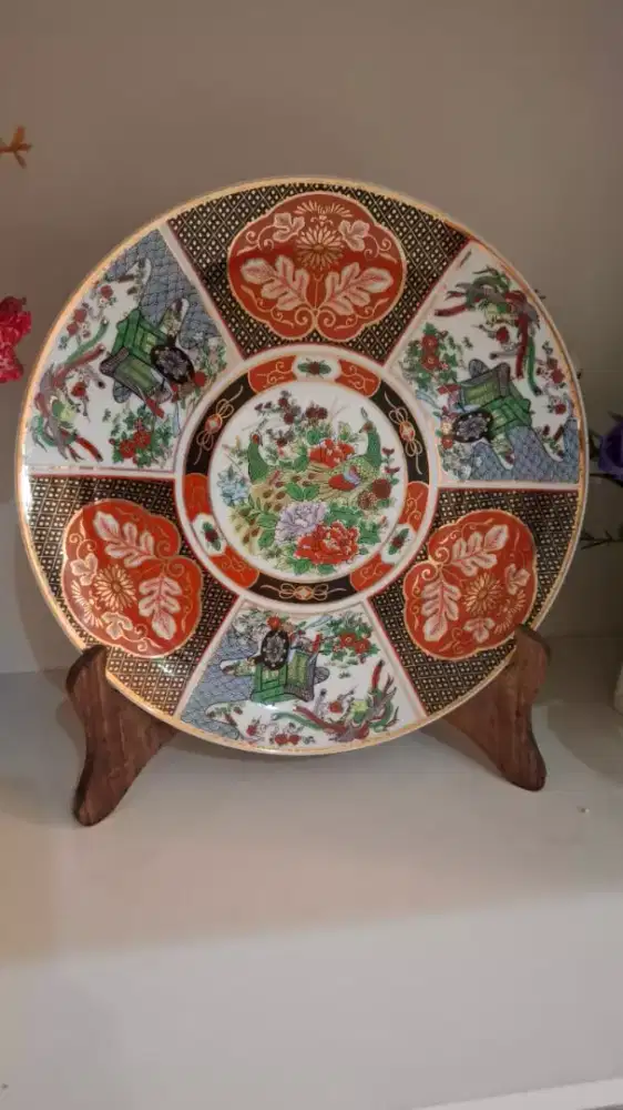 PIRING MOROCCAN TAOUS PEACOCK PLATE RARE PIECE IN ANTIQUE PORCELAIN