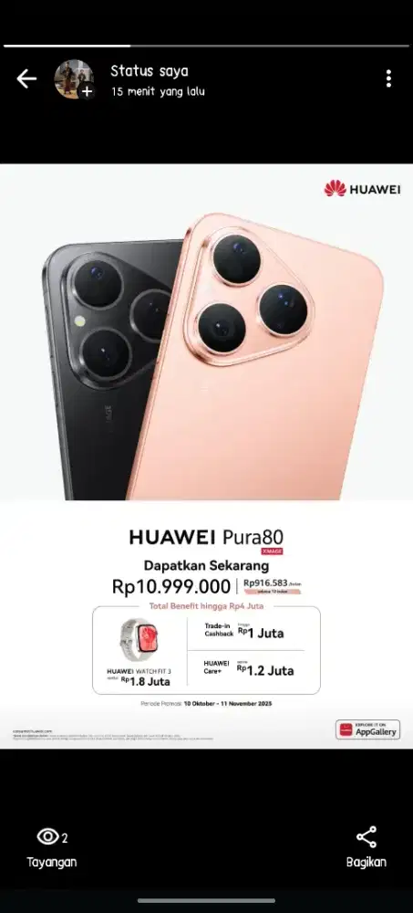 Huawei Pura 80 free watch fit 3