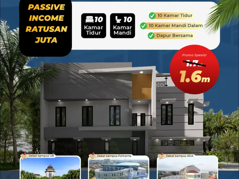 Dijual Rumah Kost Area Suhat Kota Malang, Dekat Universitas Brawijaya