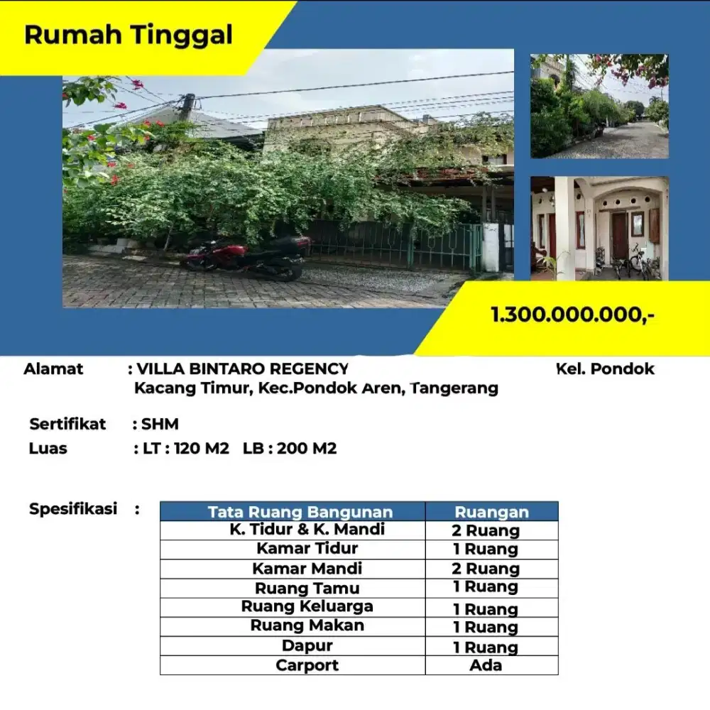 Dijual Rumah Villa Bintaro Regency