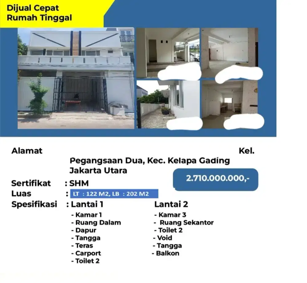 Dijual Rumah Kelapa Gading