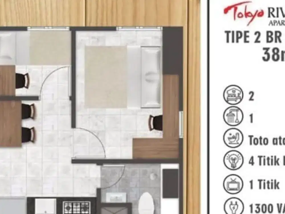 Dijual Apartmen Tokyo Riverside 2br 38m2 Unfurnished View Bagus Harga 480 Juta