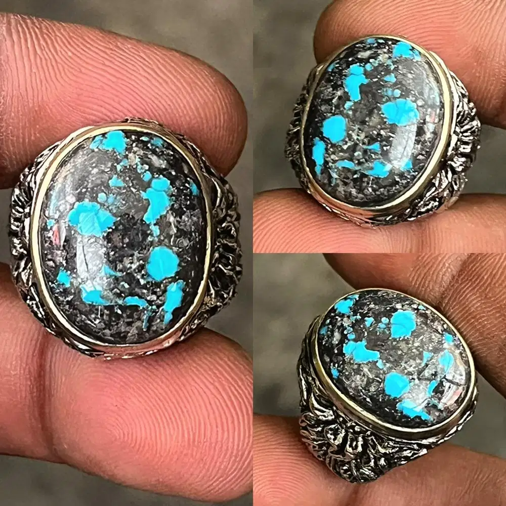 Cincin Natural Turquoise Phyrus Persia Blue and Black