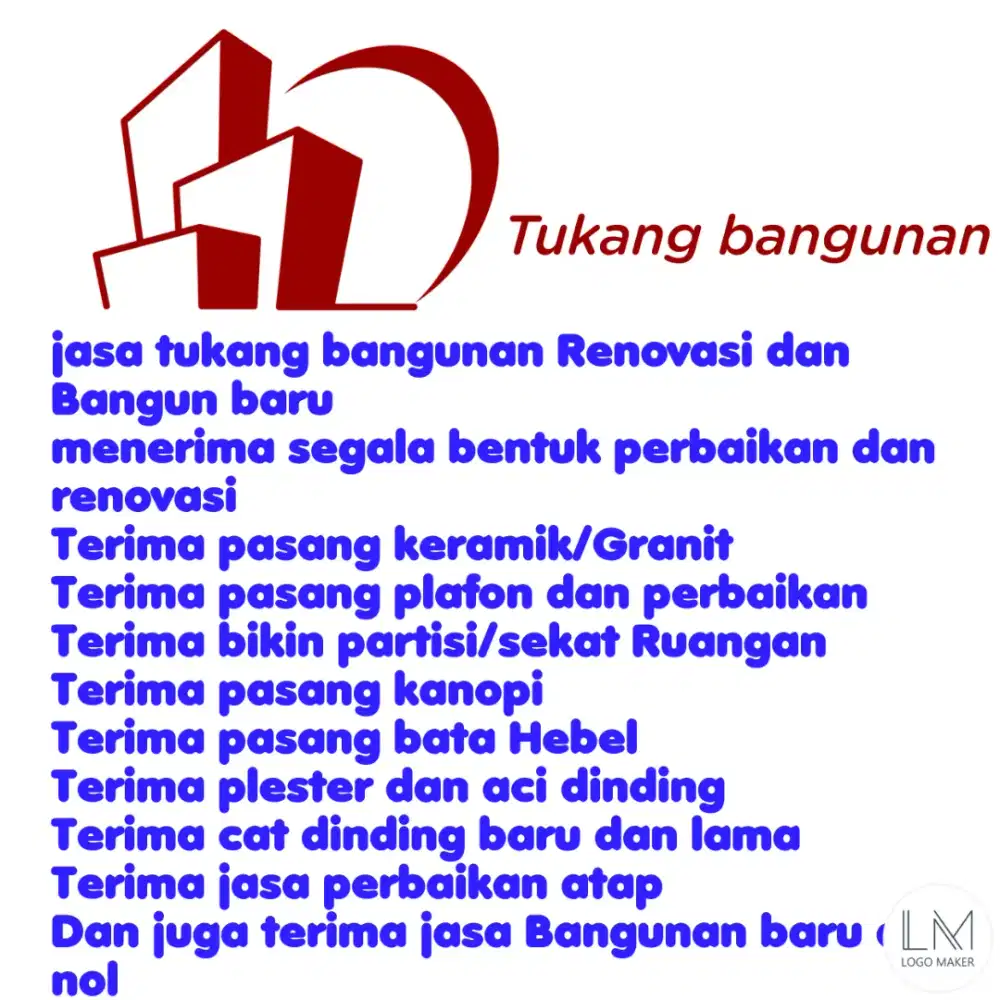 Tukang bangunan Untuk perbaikan, Renovasi dan bangun baru