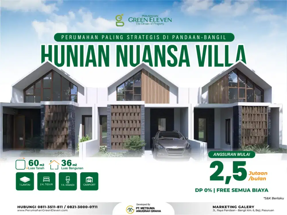 Rumah Modern Dijual di Pandaan-Bangil,  Hunian Nuansa Villa dengan Lokasi Strategis, Dekat Tol & Cicilan Ringan Mulai 2,5 Jutaan!
