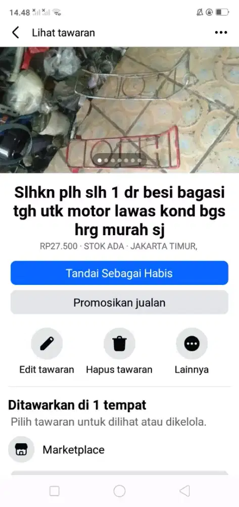Slhkn lh slh 1 dr besi bagasi utk sepeda/motor kond bgs hrg murah sj