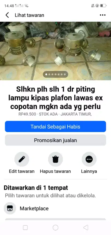 Slhkn plh slh 1 dr ex copotan kipas lampu lawas kond spt yg terlht yah