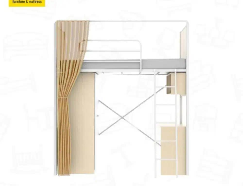 Tempat tidur tingkat 1 set meja dan lemari