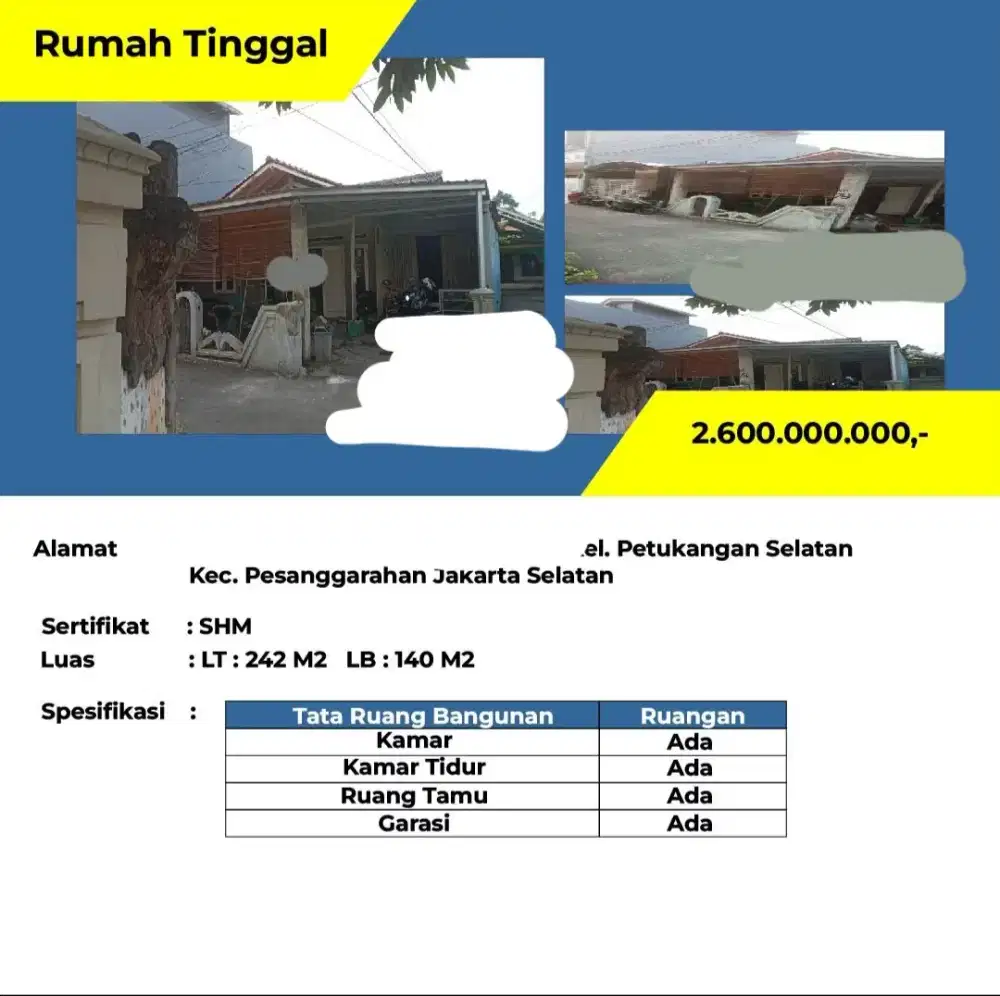 Dijual Rumah Petukangan Selatan Pesanggrahan