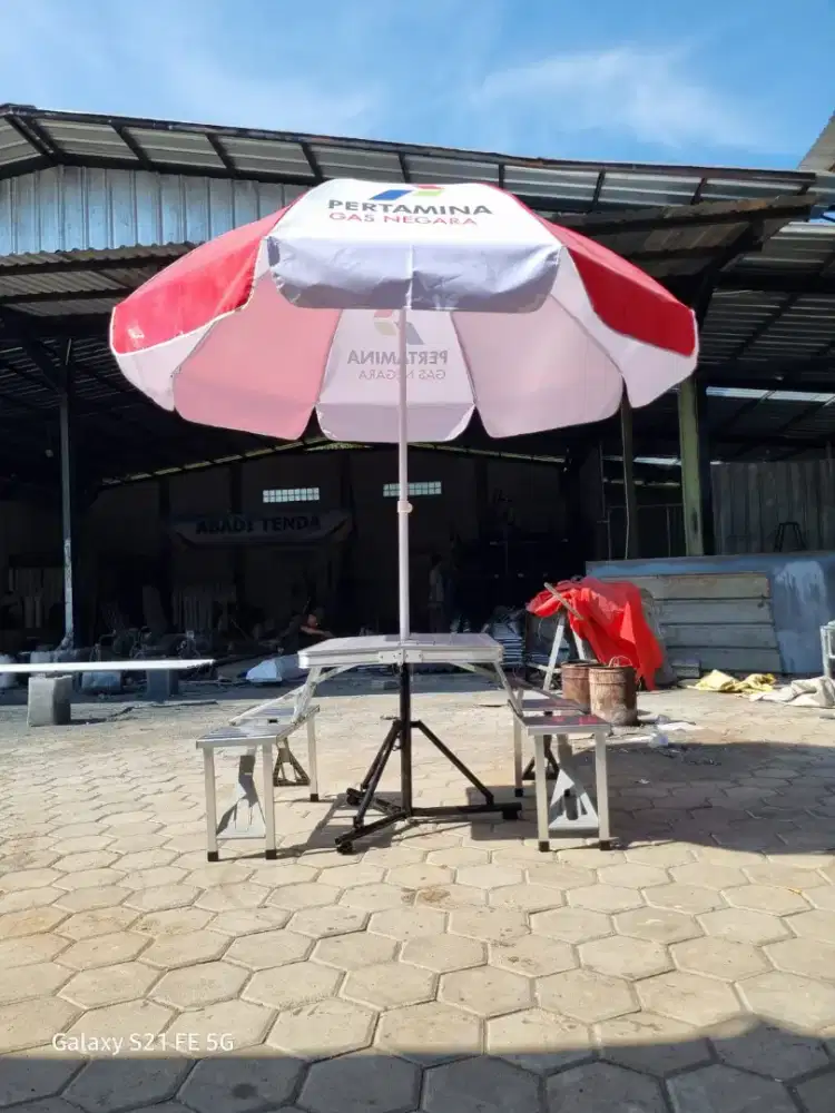 Jual Payung Parasol Branding Lengkap Set Meja Kursi Aluminium