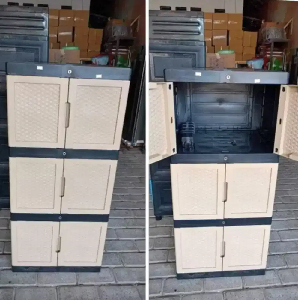 Lemari Plastik Susun 3 Full Kunci GunPlas GP Jumbo 03 Rotan