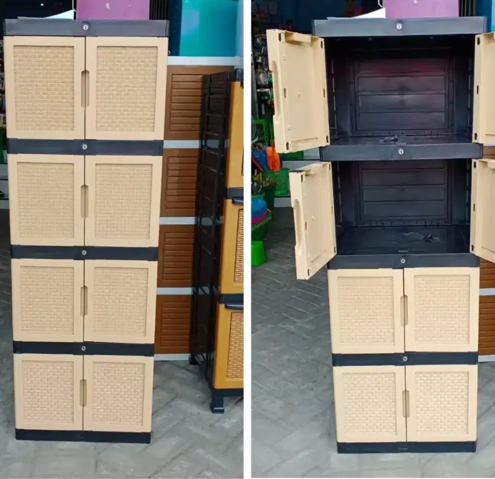 Lemari Plastik Susun 4 Full Kunci GunPlas GP Jumbo 04 Rotan