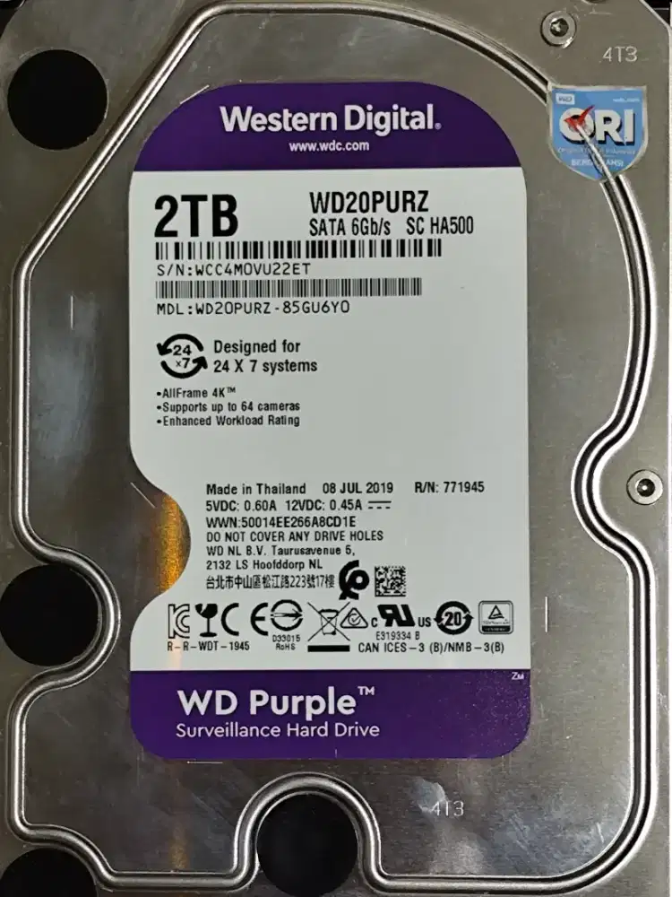Harddisk WD Purple Surveillance  2TB WD20PURZ SATA III 6Gb/s