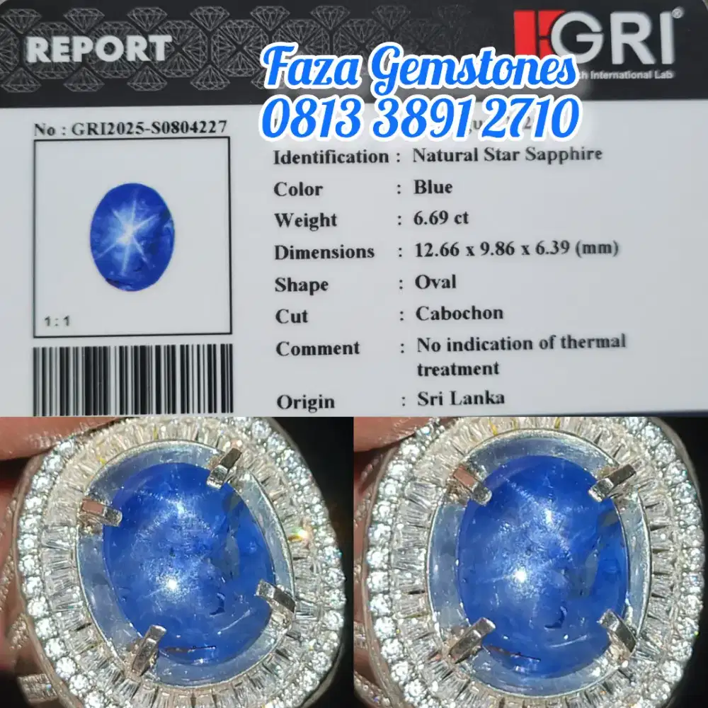 Star Blue Sapphire Srilanka 6.69ct Birunya enak body glass Christal