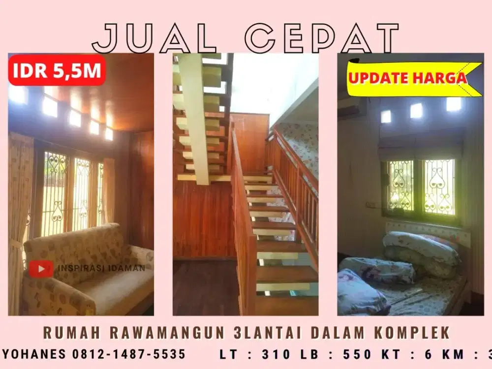 Rumah 3 Lantai Luas 310 Dalam Komplek Rawamangun