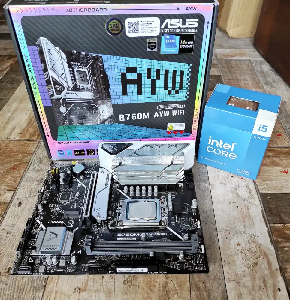 Sepaket Intel Core i5 14400F Box dan Asus B760M DDR5 AYW Wifi New