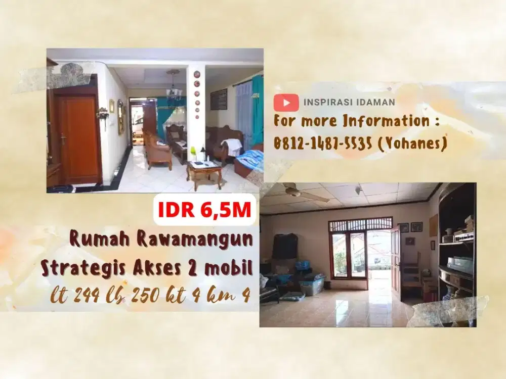 Rumah Rawamangun Lokasi Strategis Akses 2 Mobil