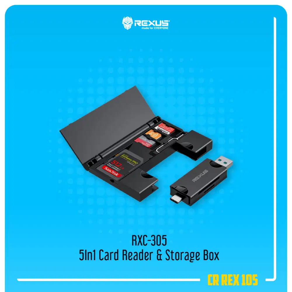 Rexus RXC-305 5In1 Dual Slot USB A + USB Type-C 3.0 Card Reader & Stor