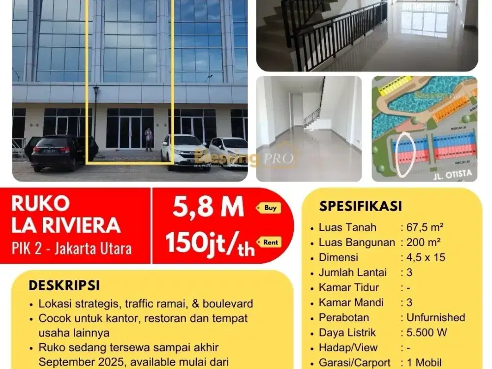 Dijual /disewakan RUKO LA RIVIERA PIK2