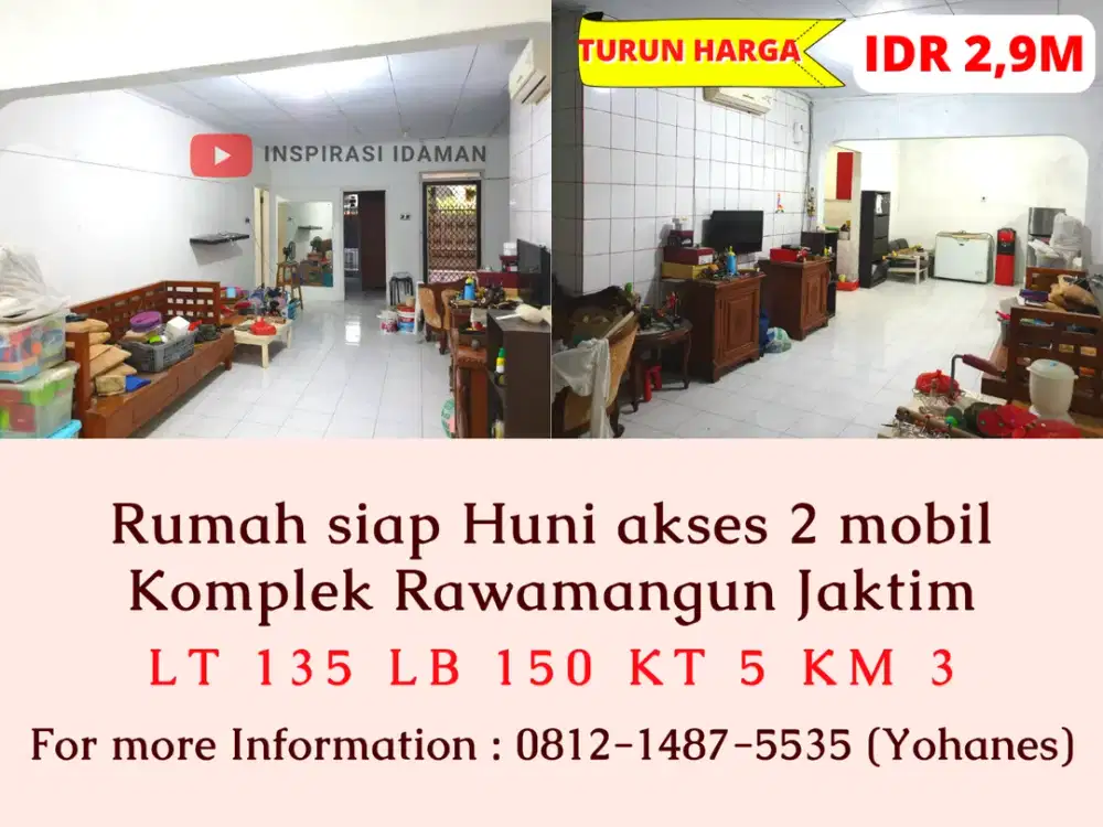 Rumah siap Huni komplek Rawamangun akses 2 mobil