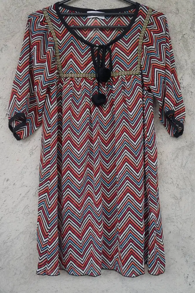 Dress Vintage Terawang | Dress Etnik Tipis Bahan Sifon | Outer Pantai