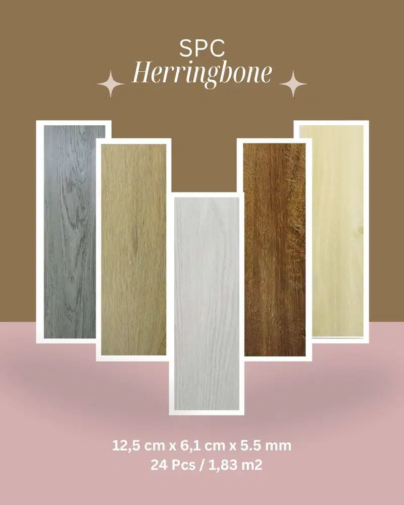 lantai SPC Youra motif herringbone | SPC flooring motif kayu tebal 5.5