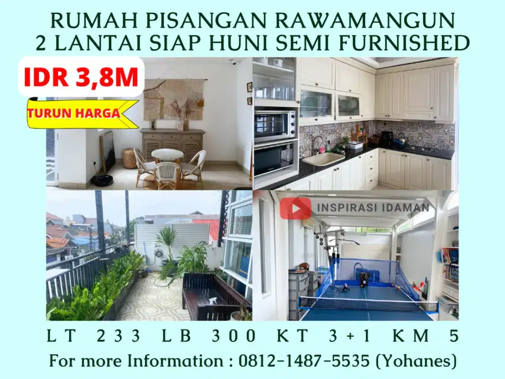 Rumah Pisangan Rawamangun 233mtr 2 lantai siap Huni semi furnished