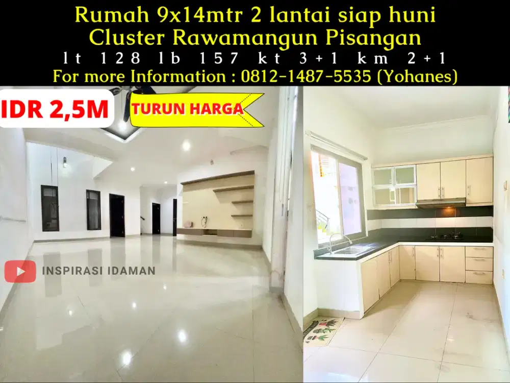 Rumah 9x14mtr 2 lantai Cluster Rawamangun Pisangan siap huni
