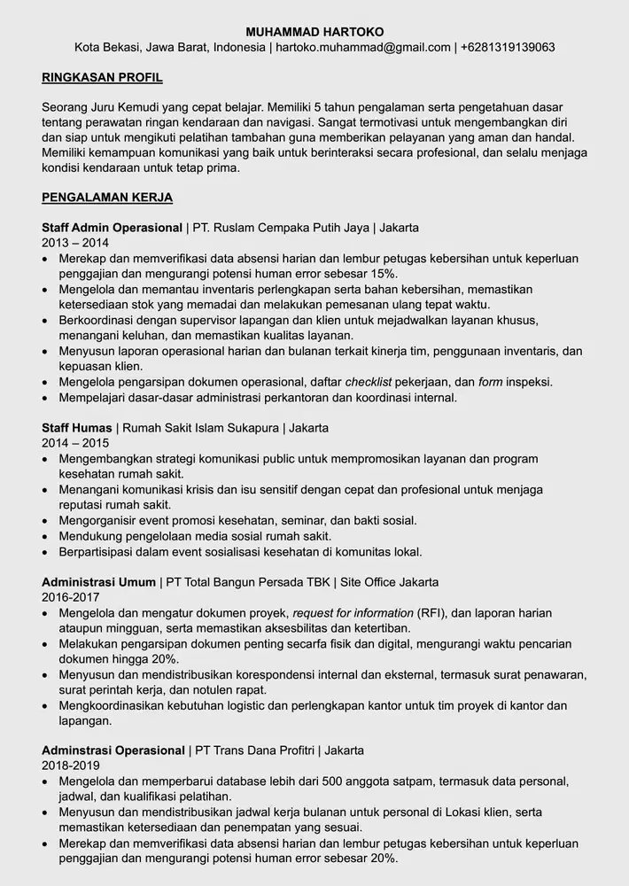 Jasa Supir Mobil Pribadi Harian (Usia 35 tahun)